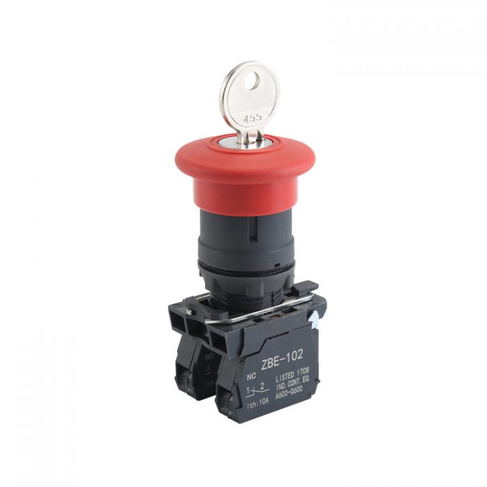 1NO & 1NC Red Key Control Emergency Stop Plastic Push Button Switch